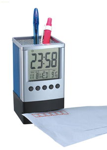 拆信刀筆筒,鬧鐘萬年歷筆筒,辦公家居廣告促銷禮品 大圖